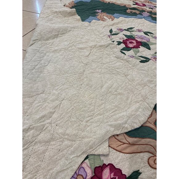 vintage hand-stitched applique quilt floral Garland Roses pattern scalloped edge - Picture 5 of 8